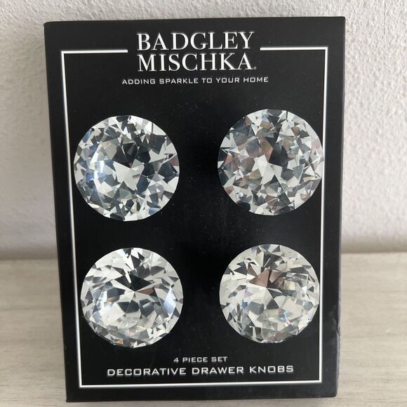 Badgley Mischka Round 1-5/8" Crystal Drawer Knobs Pulls Set 4 Chrome Base NEW - Picture 4 of 4